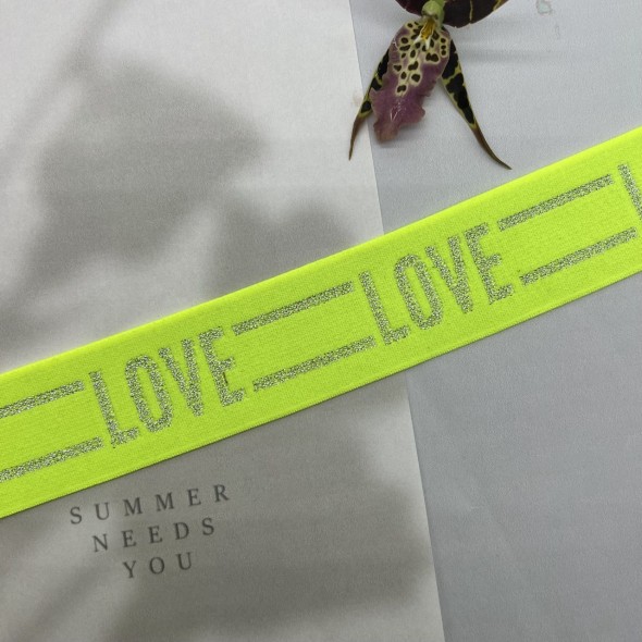 Резинка эластичная для пояса, неоновая салатовая с серебром, 4 см