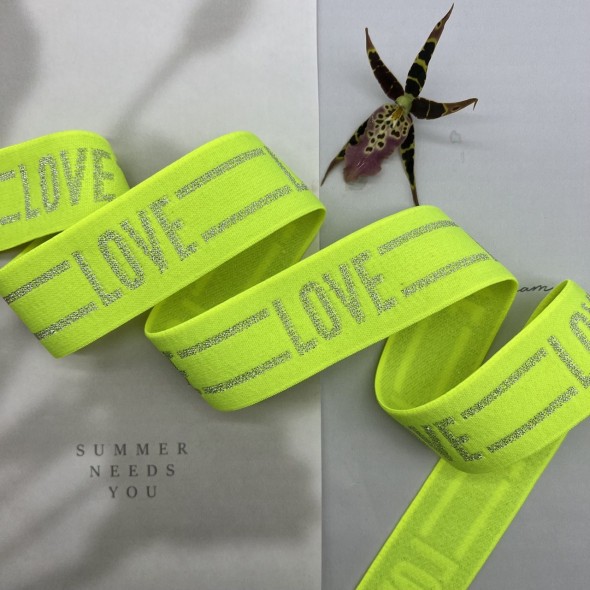 Резинка эластичная для пояса, неоновая салатовая с серебром, 4 см