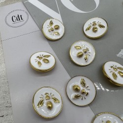 Пуговицы белые с золотистой мухой, 23 мм