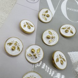 Пуговицы белые с золотистой мухой, 23 мм