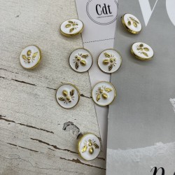 Пуговицы белые с золотистой мухой, 18 мм