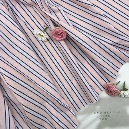 Ткань хлопок с принтом полоска, розовый