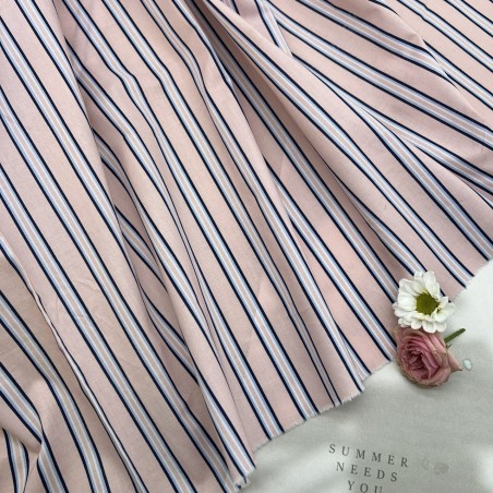 Ткань хлопок с принтом полоска, розовый