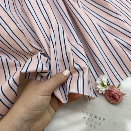 Ткань хлопок с принтом полоска, розовый