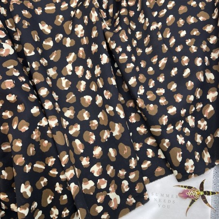 Ткань хлопок чёрный с леопардовым принтом