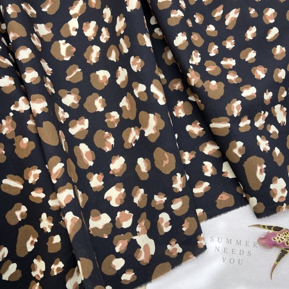Ткань хлопок чёрный с леопардовым принтом