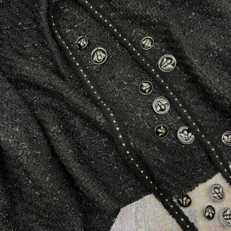 Твид однотонный классический чёрный с блестящей нитью в тон