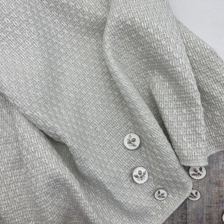 Твид однотонный классический неотбеленный белый с блестящей нитью в тон