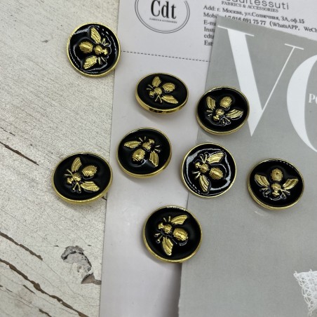 Пуговицы чёрные с золотистой мухой, 23 мм