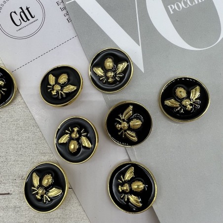 Пуговицы чёрные с золотистой мухой, 23 мм