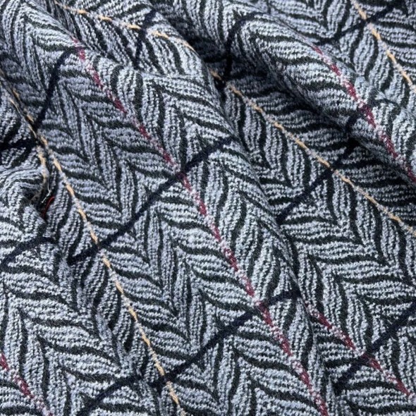 Ткань пальтово-костюмная серо-голубая с рисунко