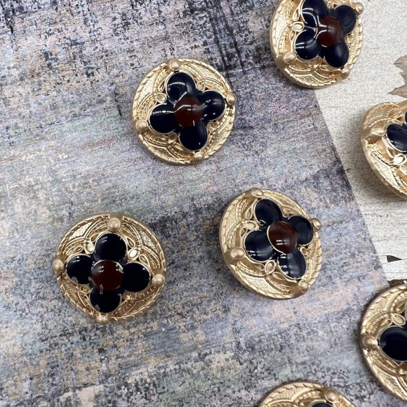 Пуговицы золотистые с цветной эмалью, 25 мм