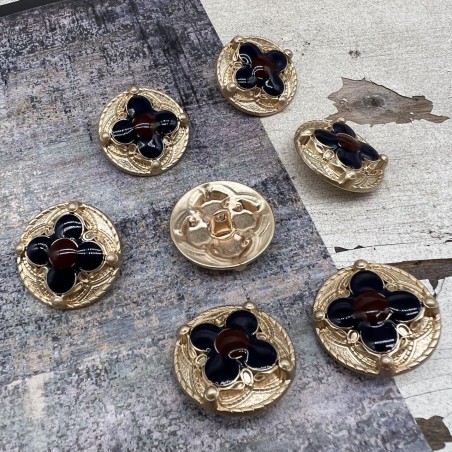 Пуговицы золотистые с цветной эмалью, 25 мм