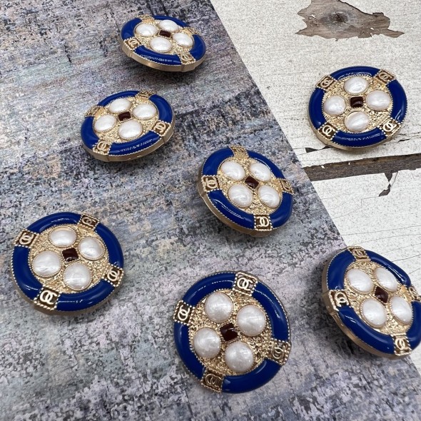 Пуговицы золотистые с цветной эмалью, 25 мм