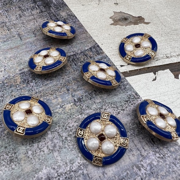 Пуговицы золотистые с цветной эмалью, 25 мм