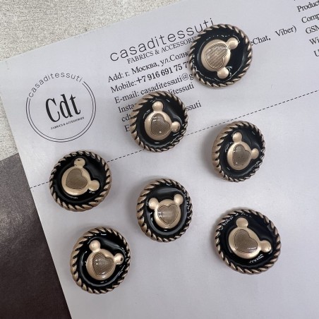 Пуговицы чёрные с матовыми золотистыми медвежатами, 23 мм