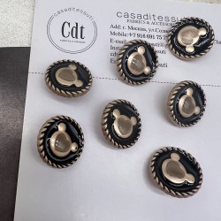 Пуговицы чёрные с матовыми золотистыми медвежатами, 23 мм