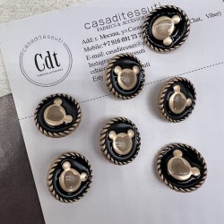 Пуговицы чёрные с матовыми золотистыми медвежатами, 23 мм