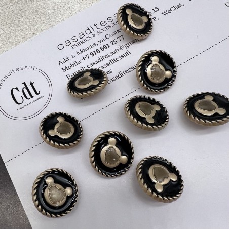 Пуговицы чёрные с матовыми золотистыми медвежатами, 18 мм