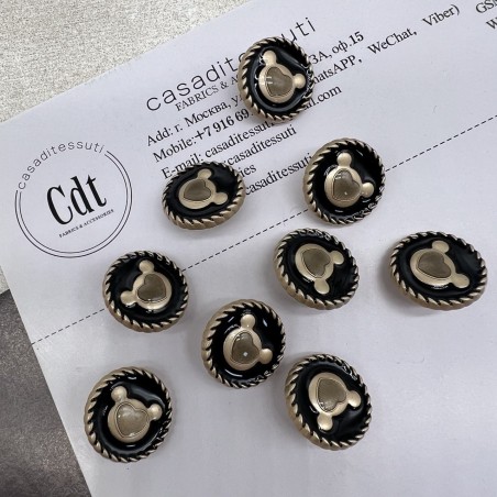 Пуговицы чёрные с матовыми золотистыми медвежатами, 18 мм