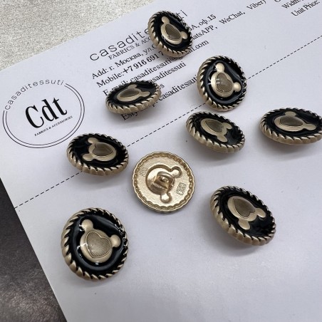 Пуговицы чёрные с матовыми золотистыми медвежатами, 18 мм