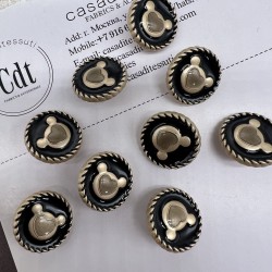 Пуговицы чёрные с матовыми золотистыми медвежатами, 18 мм