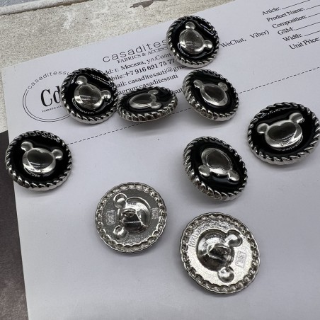 Пуговицы чёрные с матовыми серебристыми медвежатами, 23 мм