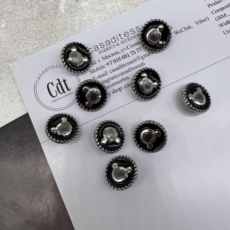 Пуговицы чёрные с матовыми серебристыми медвежатами, 18 мм