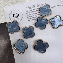 Пуговицы в форме клевера, золотистый металл с голубой вставкой, 25 мм