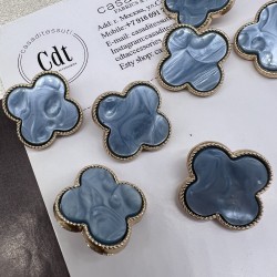 Пуговицы в форме клевера, золотистый металл с голубой вставкой, 25 мм