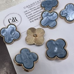 Пуговицы в форме клевера, золотистый металл с голубой вставкой, 25 мм