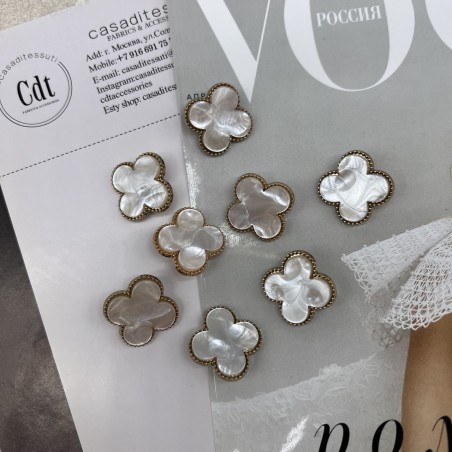 Пуговицы в форме клевера, золотистый металл с перламутровой вставкой, 23 мм