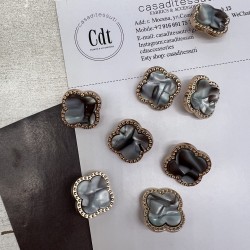 Пуговицы в форме клевера, золотистый металл с перламутровой серой вставкой, 23 мм