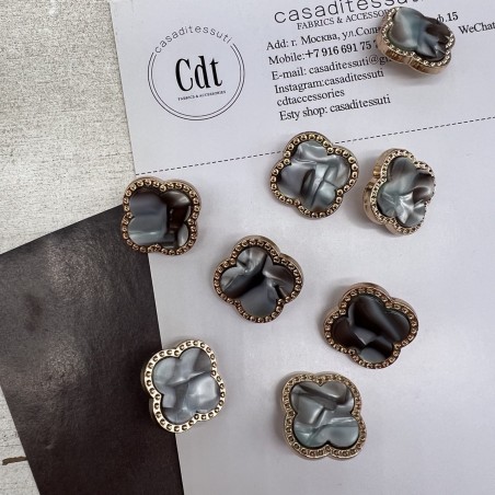 Пуговицы в форме клевера, золотистый металл с перламутровой серой вставкой, 23 мм