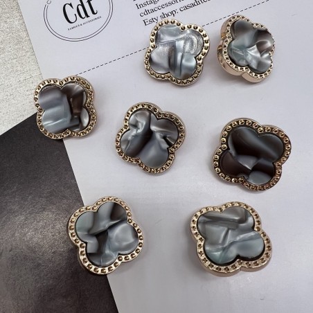 Пуговицы в форме клевера, золотистый металл с перламутровой серой вставкой, 23 мм