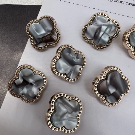 Пуговицы в форме клевера, золотистый металл с перламутровой серой вставкой, 23 мм