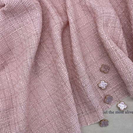 Твид однотонный классический светло-розовый с блестящей нитью в тон