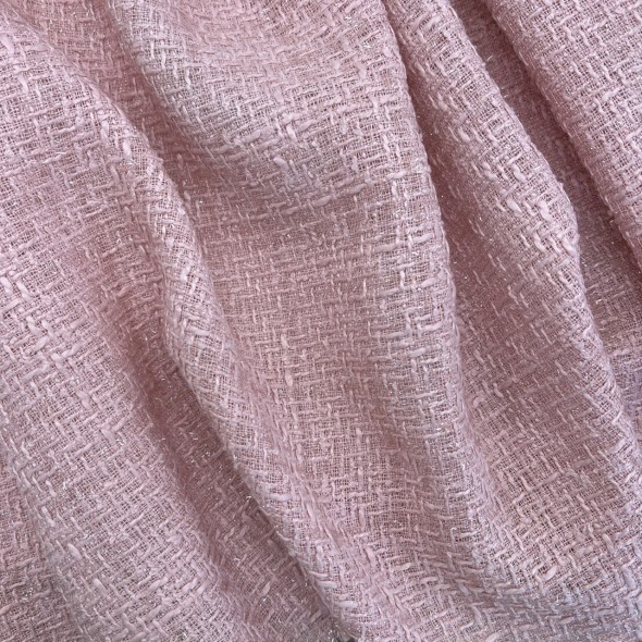 Твид однотонный классический светло-розовый с блестящей нитью в тон
