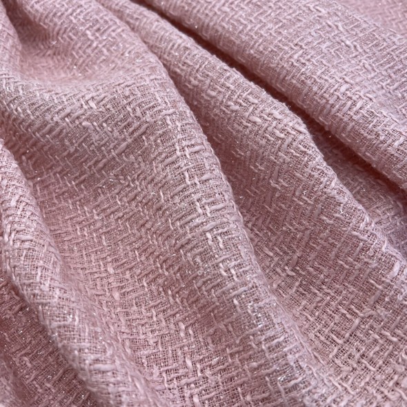 Твид однотонный классический светло-розовый с блестящей нитью в тон