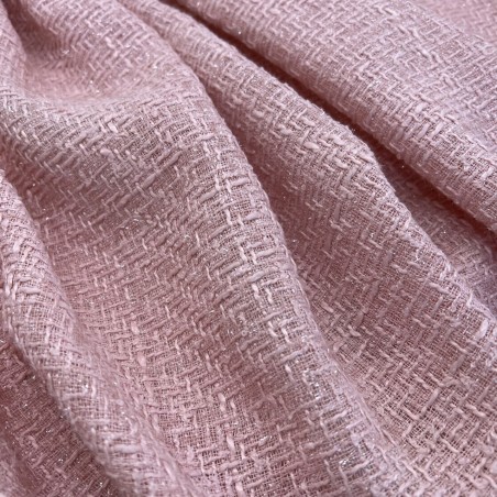 Твид однотонный классический светло-розовый с блестящей нитью в тон