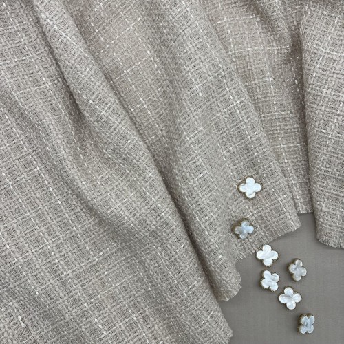 Твид однотонный классический бежевый с блестящей нитью в тон