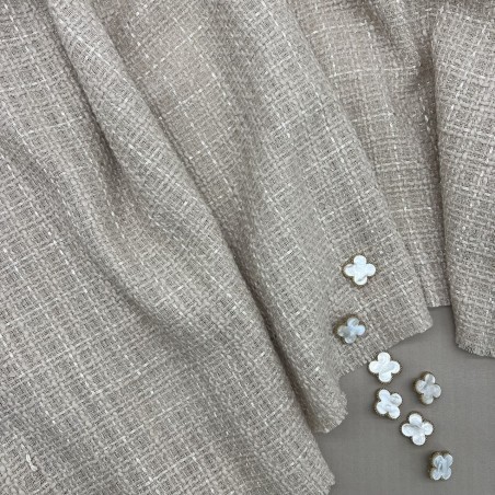 Твид однотонный классический бежевый с блестящей нитью в тон