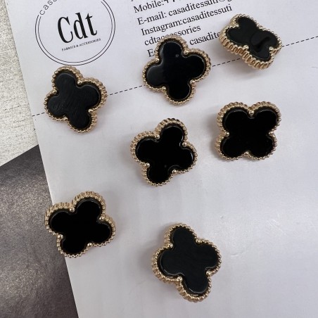 Пуговицы в форме клевера, золотистый металл с черной вставкой, 21 мм