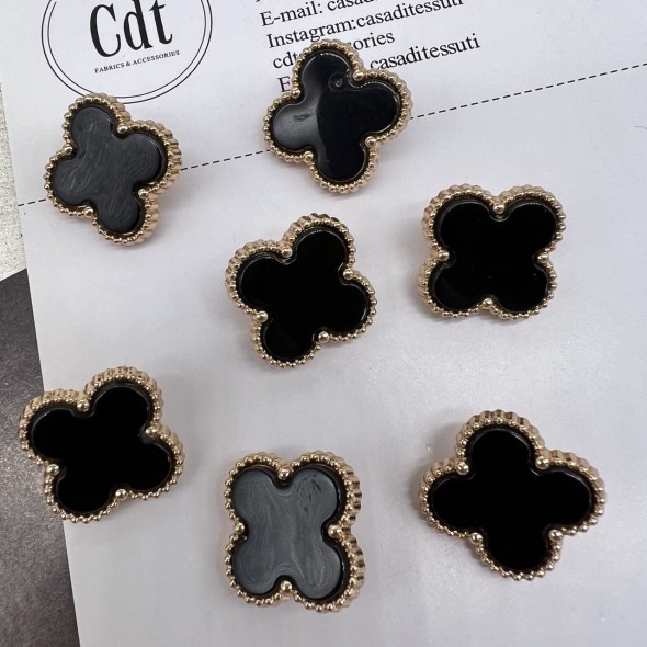 Пуговицы в форме клевера, золотистый металл с черной вставкой, 21 мм