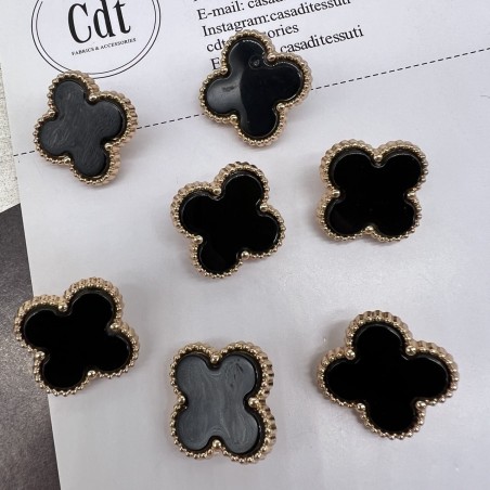 Пуговицы в форме клевера, золотистый металл с черной вставкой, 21 мм