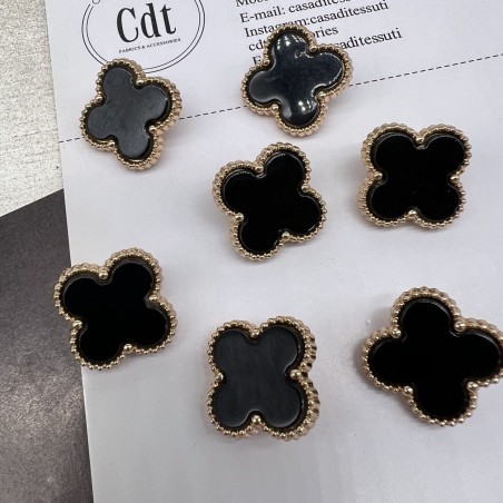 Пуговицы в форме клевера, золотистый металл с черной вставкой, 21 мм