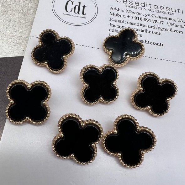 Пуговицы в форме клевера, золотистый металл с черной вставкой, 21 мм