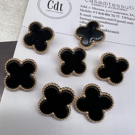 Пуговицы в форме клевера, золотистый металл с черной вставкой, 21 мм