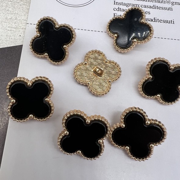 Пуговицы в форме клевера, золотистый металл с черной вставкой, 21 мм