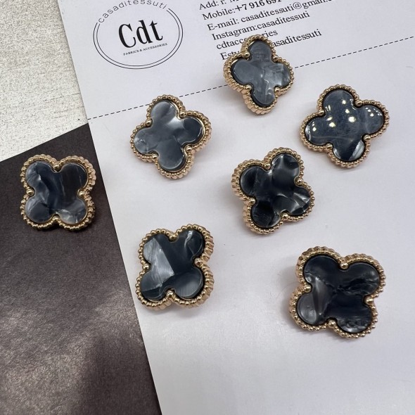 Пуговицы в форме клевера, золотистый металл с серой вставкой, 21 мм